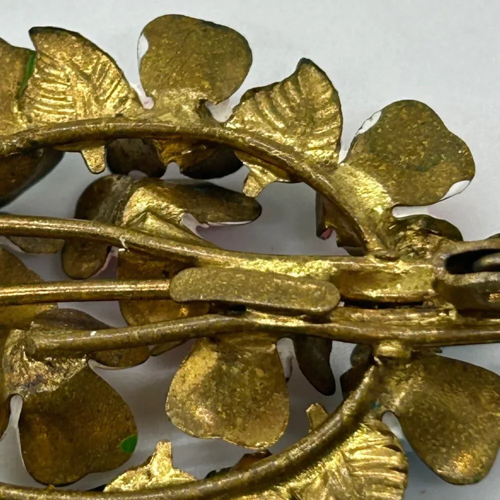 Vintage Austrian Enamel Flower Bouquet Brooch Hand Painted Multicolor Floral - Picture 13 of 16